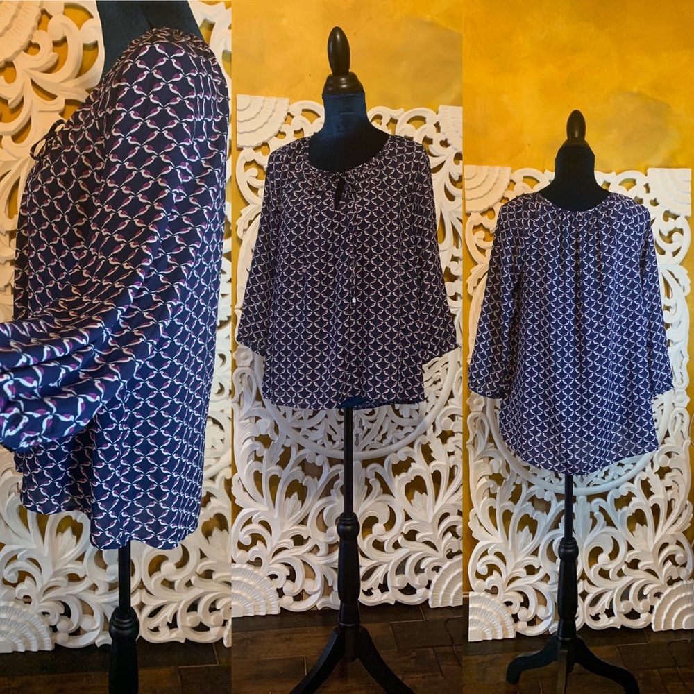 A.N.A. Navy white & purple blouse size M